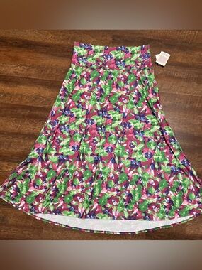 NWT LuLaRoe Maxi Skirt 3XL Watercolor Floral Pink Green Blue Stretchy Boho